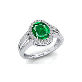 Solitaire Oval Emerald Split Shank Diamond Engagement Ring - GeumJewels