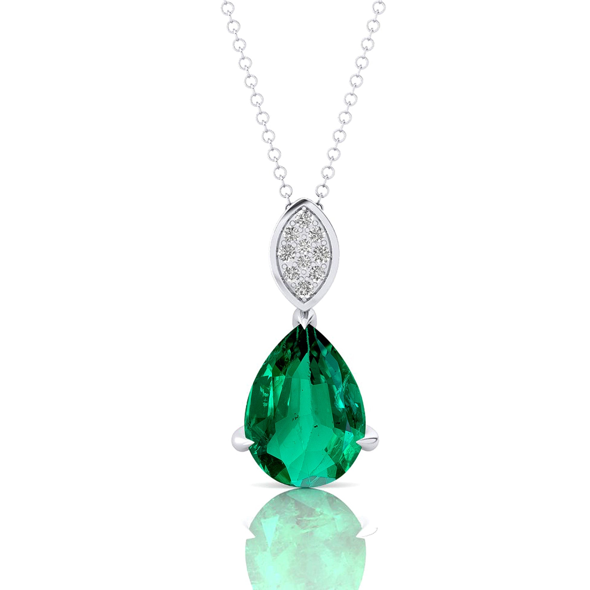 Illussion Set Diamond Pendant with Pear Cut Emerald - GeumJewels