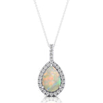 Opal Teardrop Pendant with Diamond Halo - GeumJewels