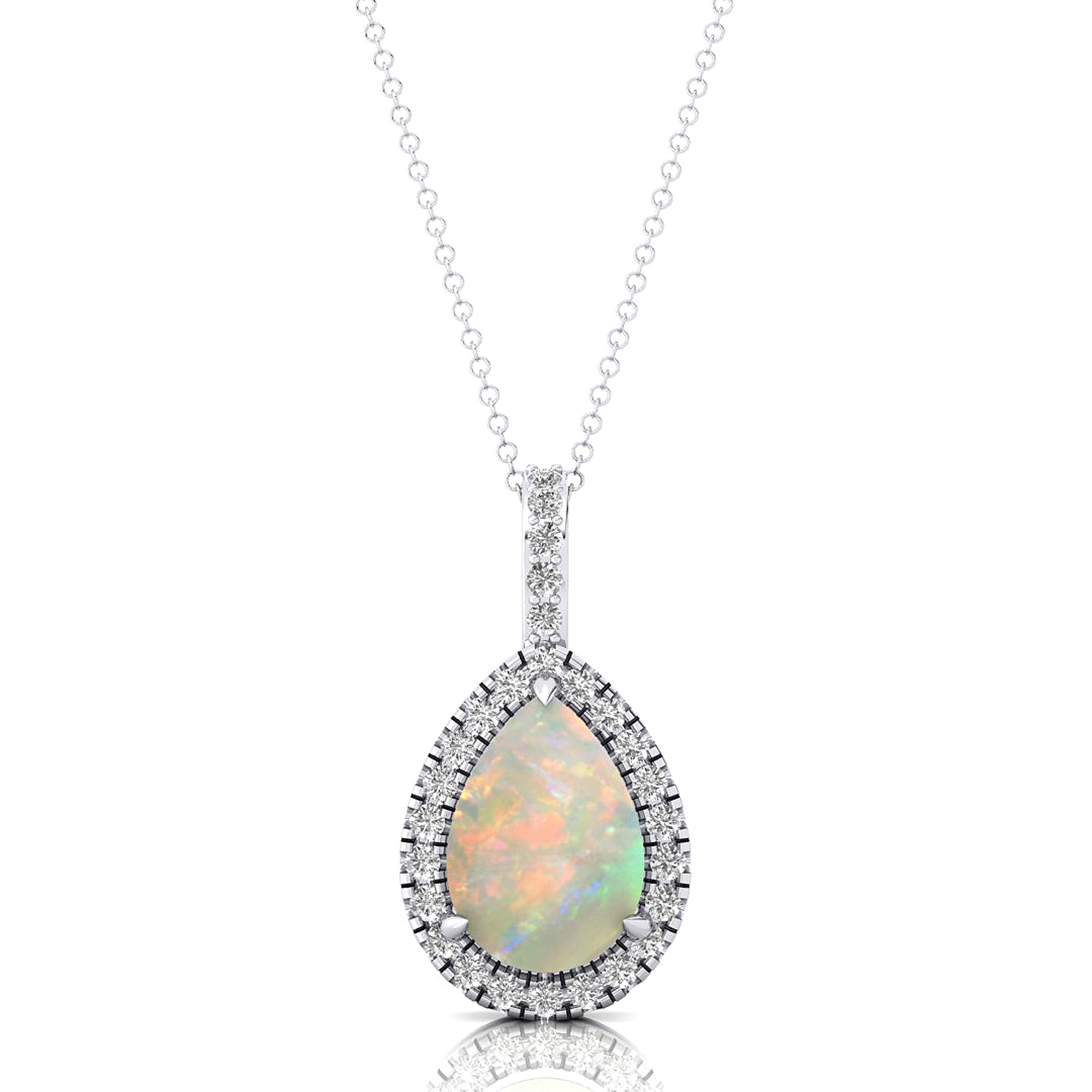 Opal Teardrop Pendant with Diamond Halo - GeumJewels