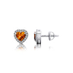 Heart Shaped Citrine Halo Diamond Stud Earrings - GeumJewels