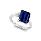 Emerald Shaped Blue Sapphire with 3mm Accent Solitaire Engagement Ring - GeumJewels