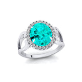 Vintage Love Inspired Oval Paraiba Tourmaline Halo Diamond Engagement Ring - GeumJewels