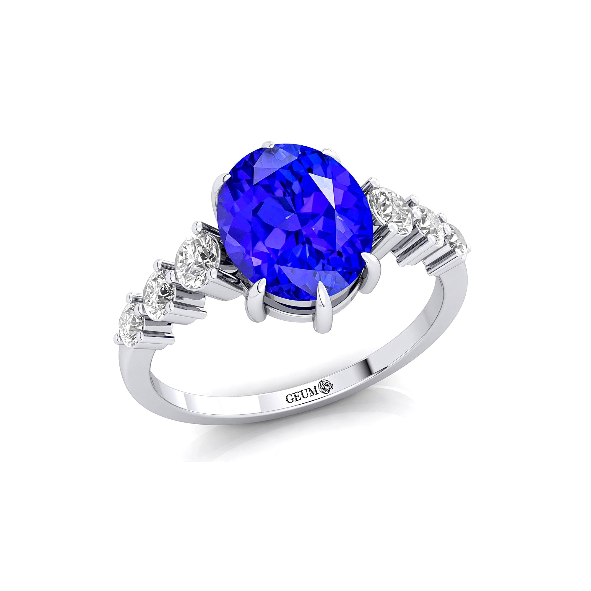 Oval Cut Tanzanite with Graduated Diamonds Ring - GeumJewels