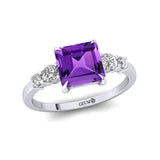 Princess Cut Amethyst Graduating Accent Diamond Ring - GeumJewels