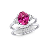 Pink Sapphire Solitaire Gold Ring With Stackable Diamond Band - GeumJewels