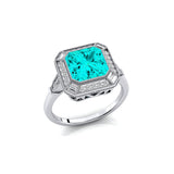 Vintage Style Square Cut Paraiba Tourmaline Diamond Ring - GeumJewels