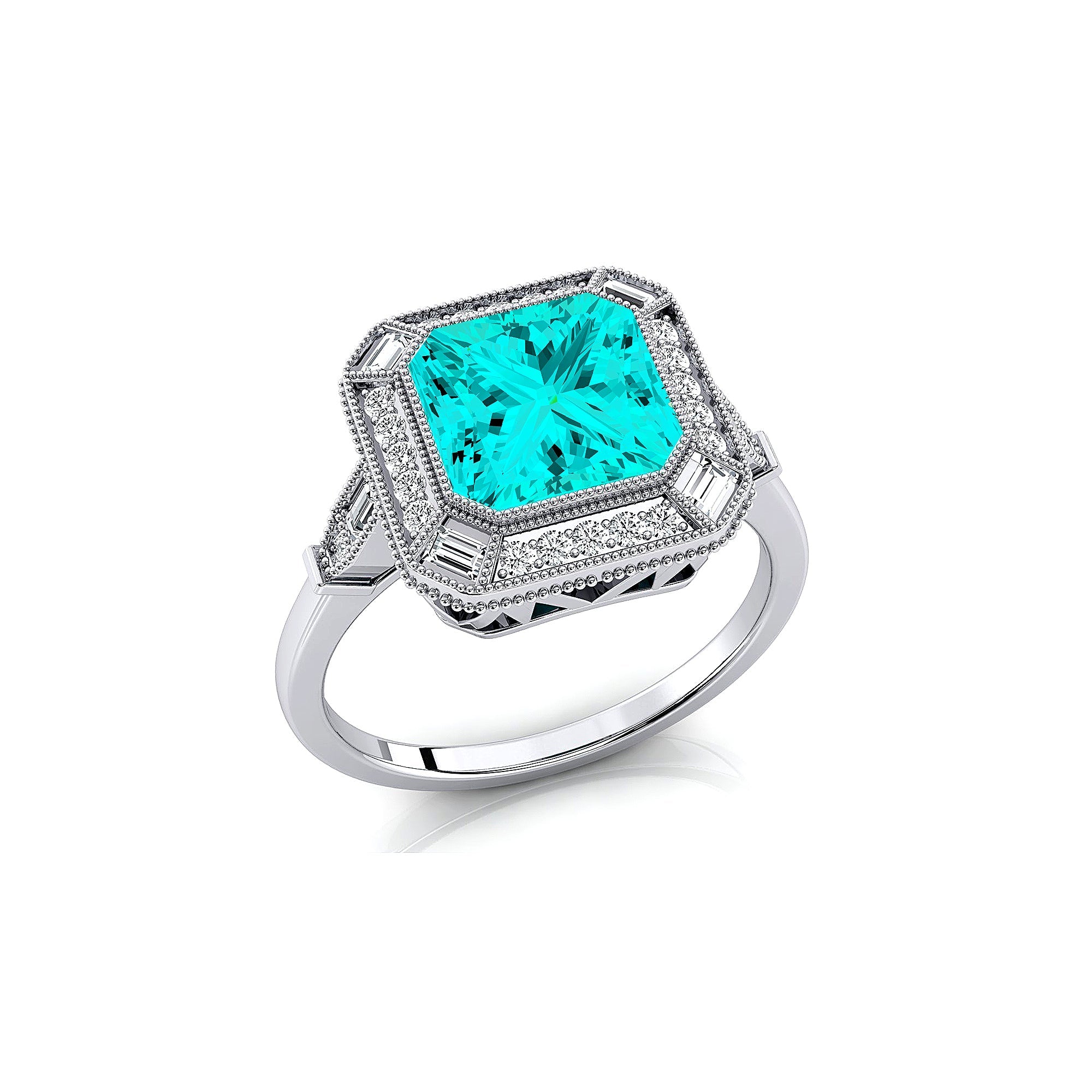 Vintage Style Square Cut Paraiba Tourmaline Diamond Ring - GeumJewels