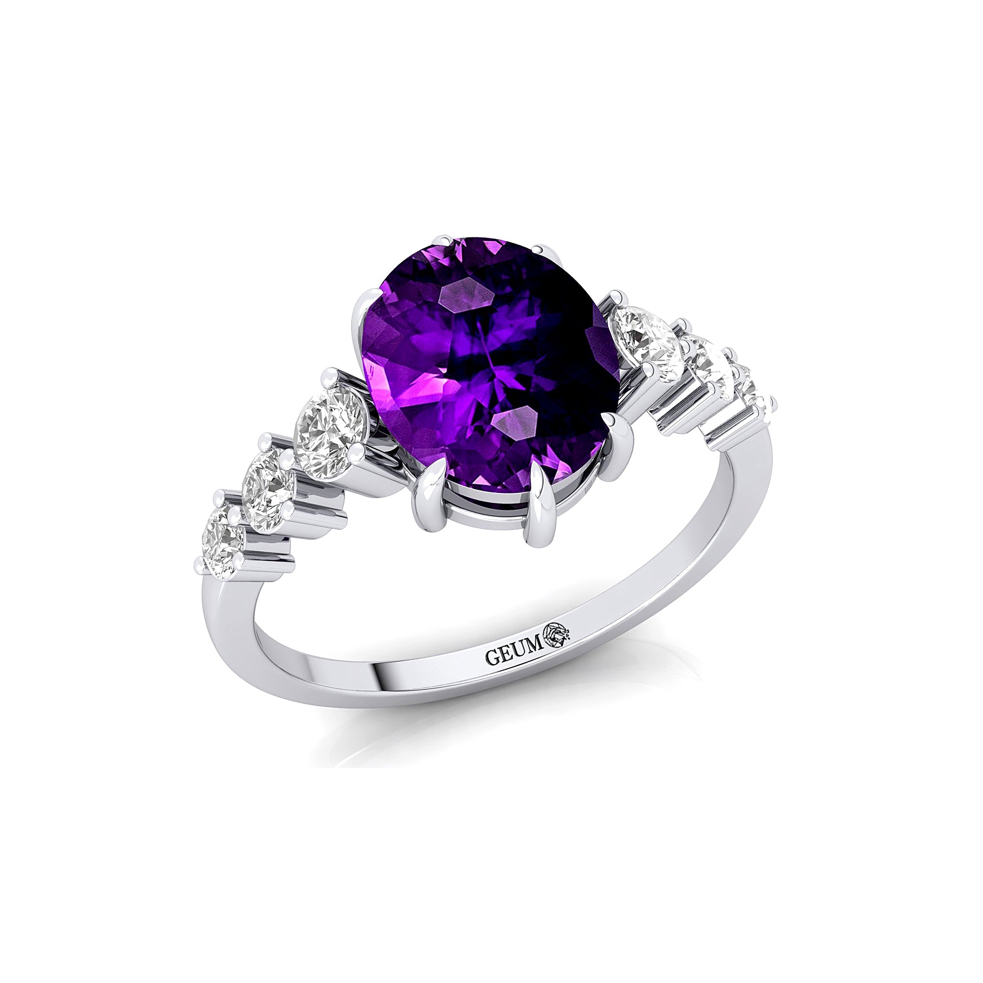 Oval Cut Amethyst with Graduated Diamonds Ring - GeumJewels
