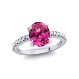 Oval Solitaire Pink Sapphire with Accent Diamonds Engagement Ring - GeumJewels