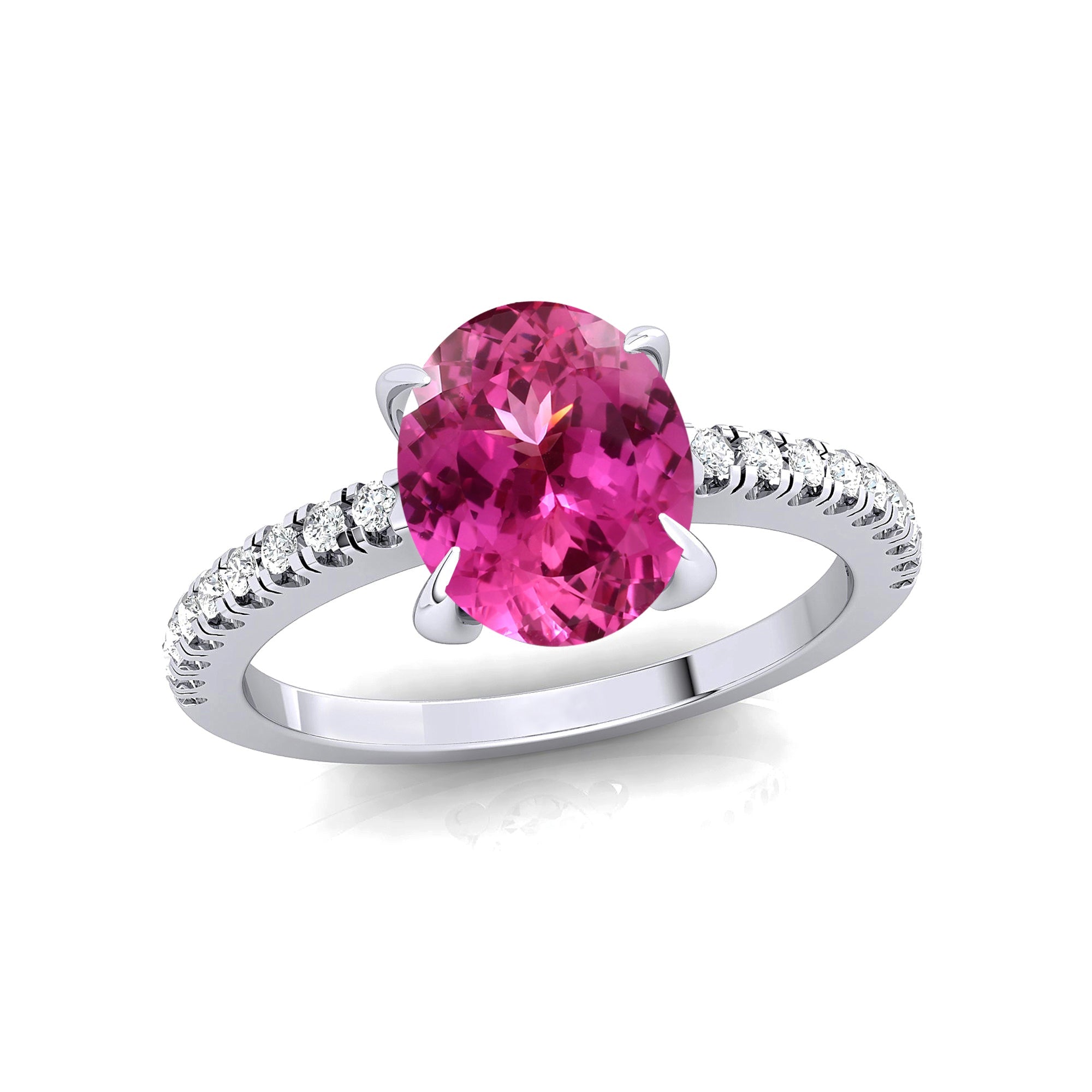 Oval Solitaire Pink Sapphire with Accent Diamonds Engagement Ring - GeumJewels