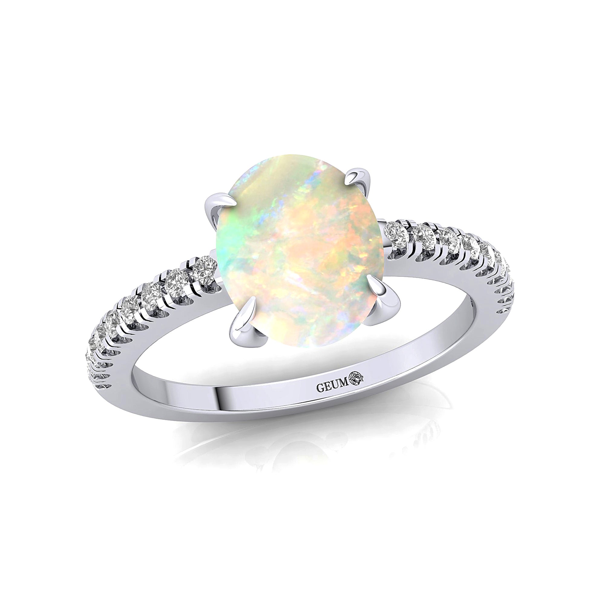 Oval Solitaire Opal with Accent Diamonds Engagement Ring - GeumJewels