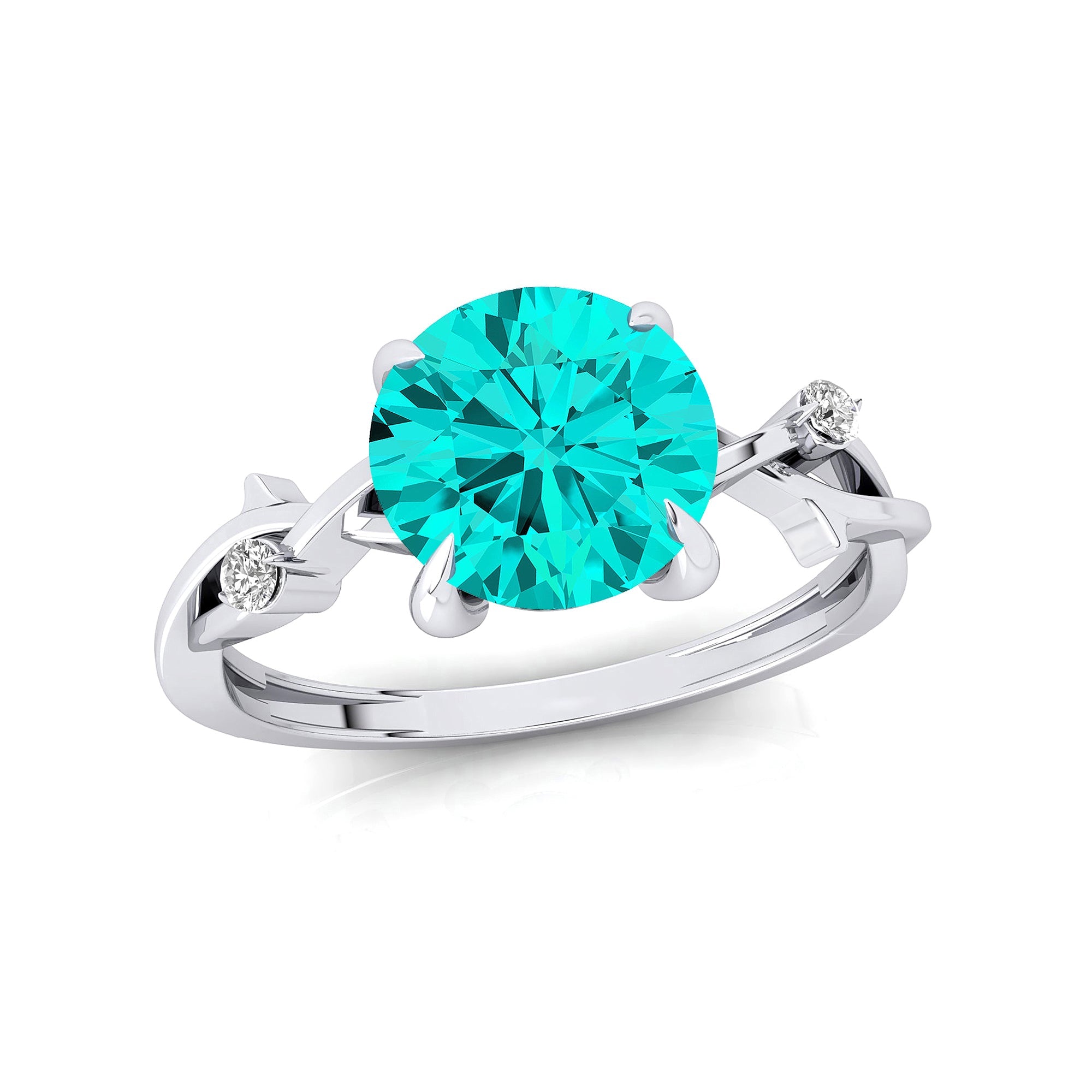 Criss Cross Nature Inspired Diamond Ring  with Round Paraiba Tourmaline - GeumJewels