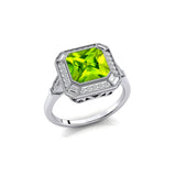 Vintage Style Square Cut Peridot Diamond Ring - GeumJewels