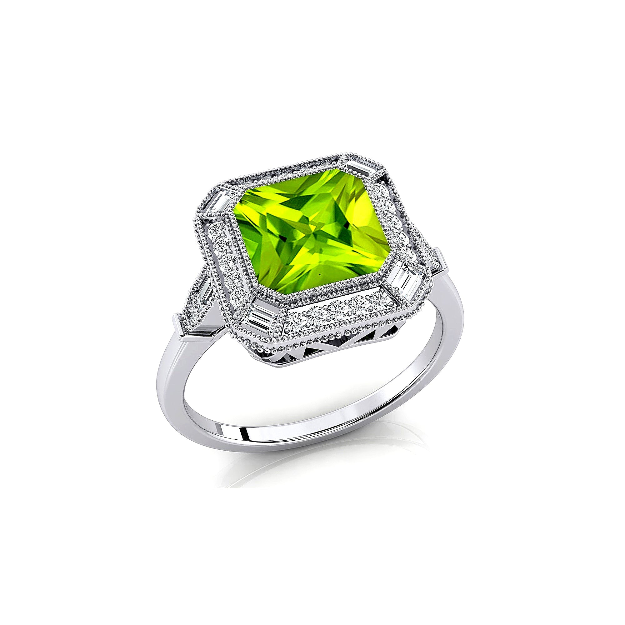 Vintage Style Square Cut Peridot Diamond Ring - GeumJewels
