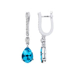 Lever Back Diamond Drop Earrings with Pear Cut Swiss Blue Topaz - GeumJewels