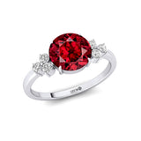 Trio Diamond Engagement Ring with Round Solitaire Garnet - GeumJewels