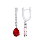 Lever Back Diamond Drop Earrings with Pear Cut Ruby - GeumJewels