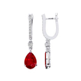 Lever Back Diamond Drop Earrings with Pear Cut Ruby - GeumJewels
