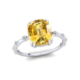 Cushion Cut Yellow Sapphire Engagement Ring with Distant Diamond Band - GeumJewels