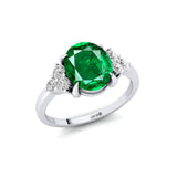 Trio Diamond Engagement Ring with Oval Cut Emerald - GeumJewels