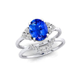 Blue Sapphire Gold Ring With Stackable Diamond Band - GeumJewels
