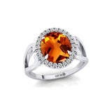 Vintage Love Inspired Oval Citrine Halo Diamond Engagement Ring - GeumJewels
