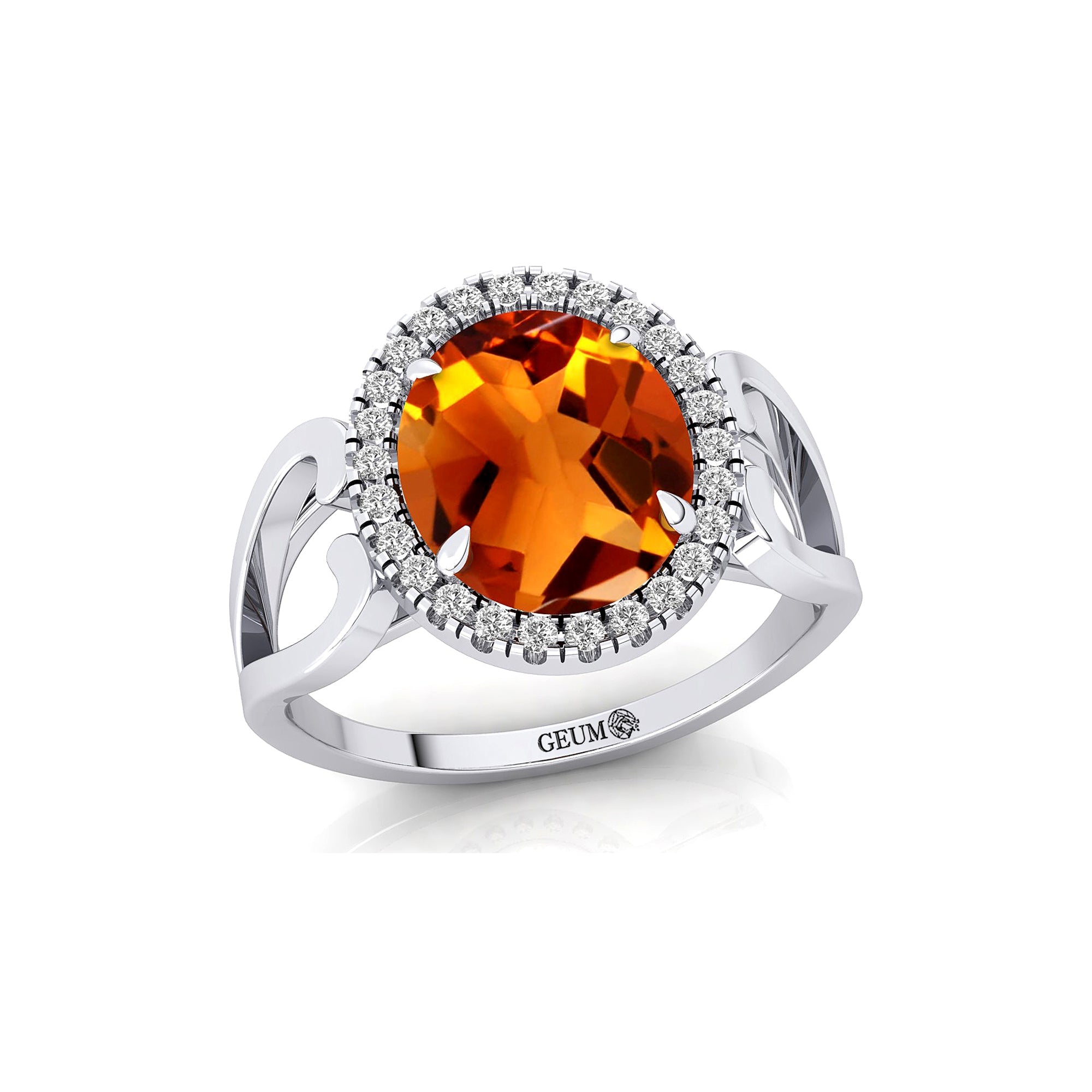 Vintage Love Inspired Oval Citrine Halo Diamond Engagement Ring - GeumJewels