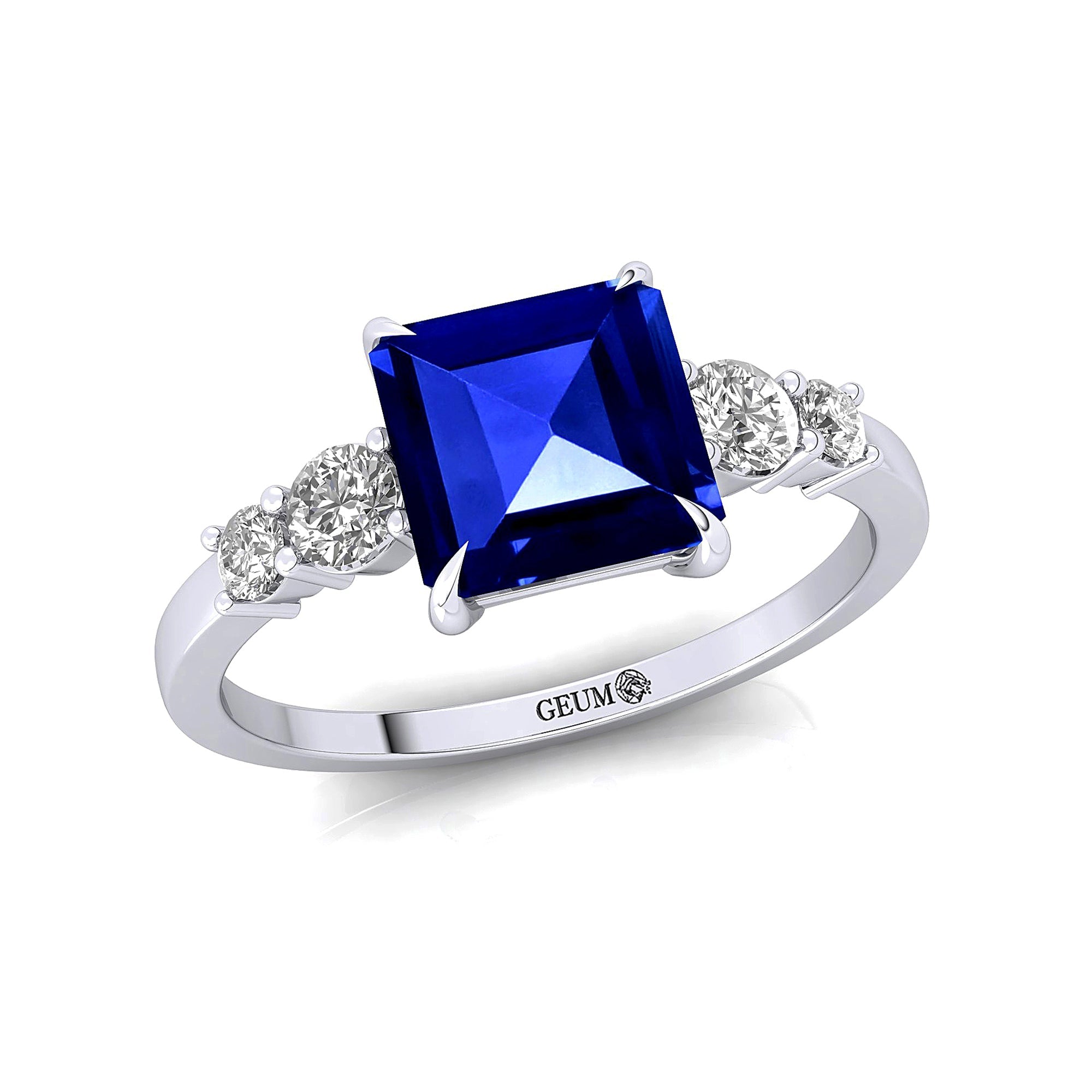 Princess Cut Tanzanite Graduating Accent Diamond Ring - GeumJewels