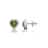 Heart Shaped Peridot Halo Diamond Stud Earrings - GeumJewels