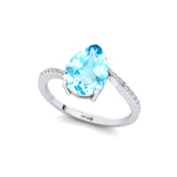 Twisted Up Down Band Pear Shaped Aquamarine Ring with Accent Diamonds - GeumJewels