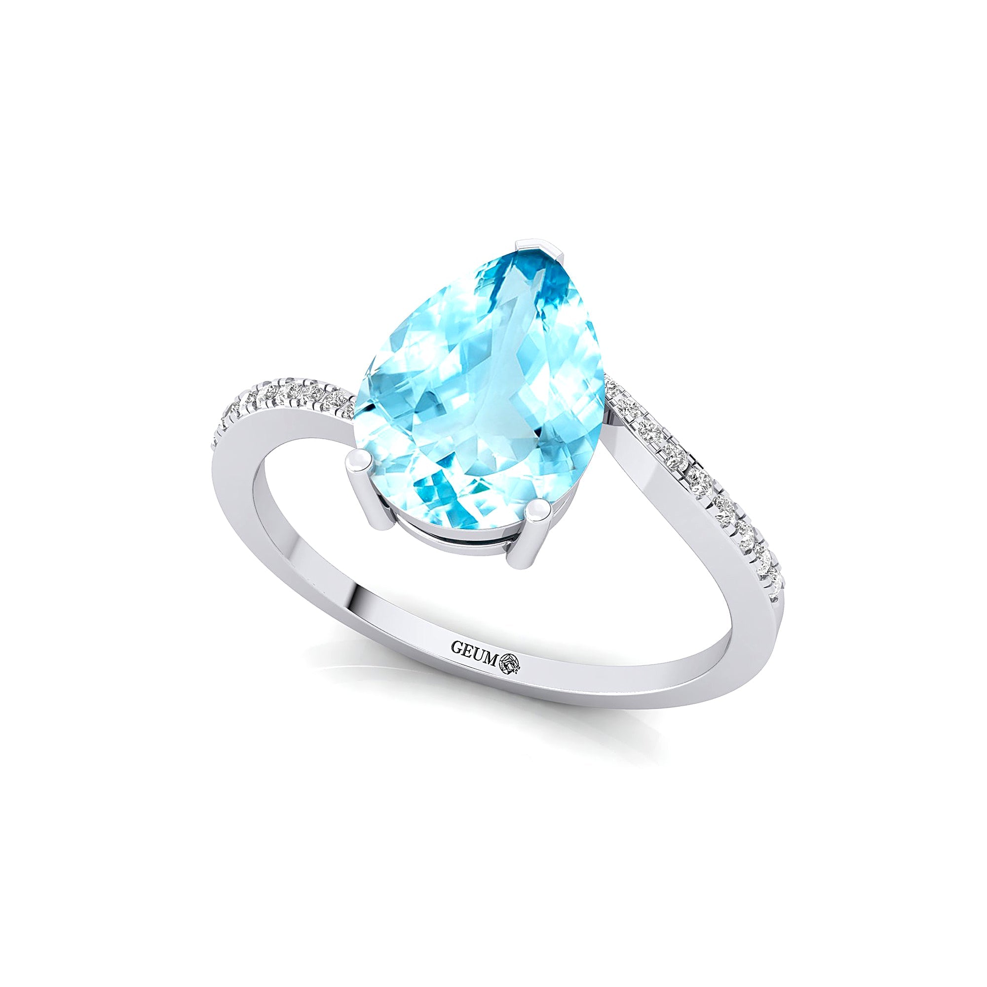 Twisted Up Down Band Pear Shaped Aquamarine Ring with Accent Diamonds - GeumJewels