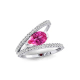 Fashionable V Shaped Diamond Ring with Pear Cut Pink Sapphire - GeumJewels