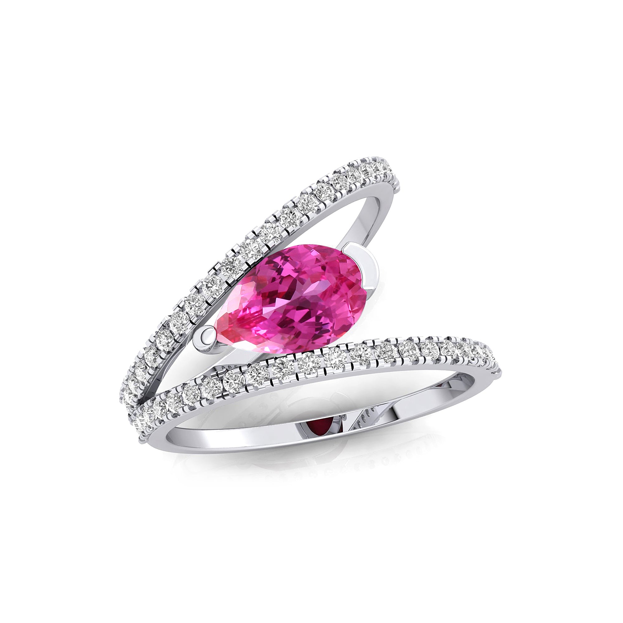 Fashionable V Shaped Diamond Ring with Pear Cut Pink Sapphire - GeumJewels
