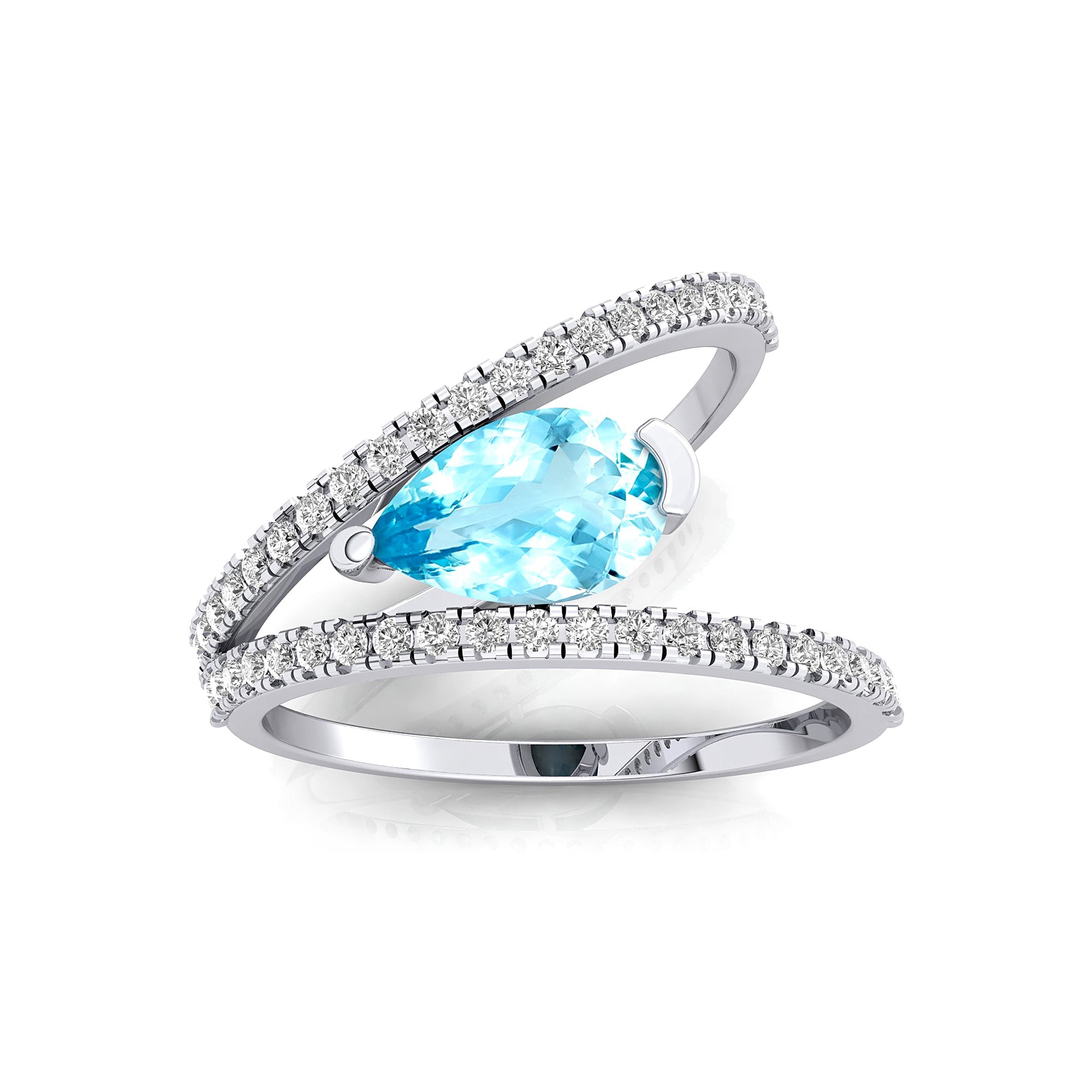 Fashionable V Shaped Diamond Ring with Pear Cut Aquamarine - GeumJewels