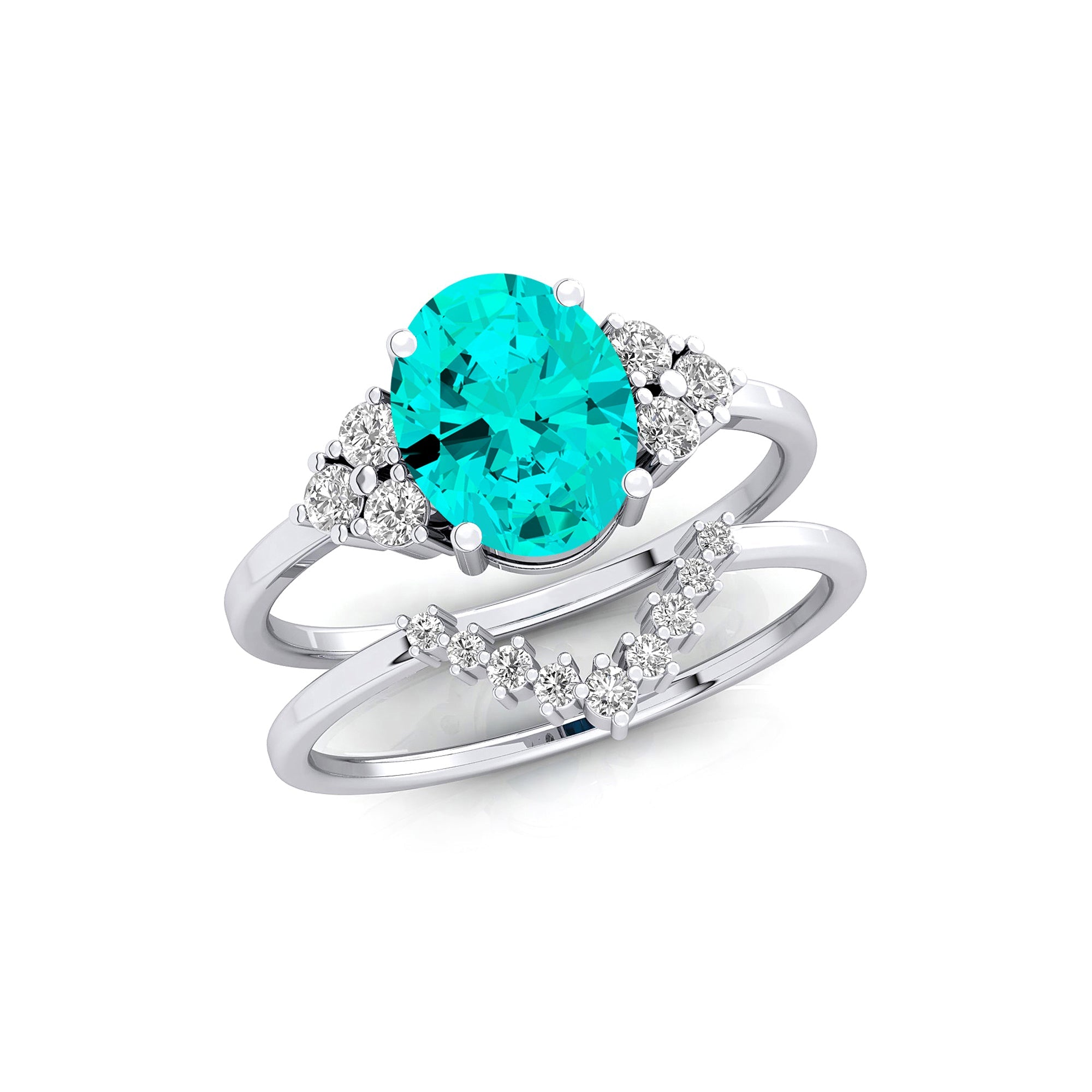 Paraiba Tourmaline Gold Ring With Stackable Diamond Band - GeumJewels