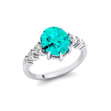 Oval Cut Paraiba Tourmaline with Graduated Diamonds Ring - GeumJewels