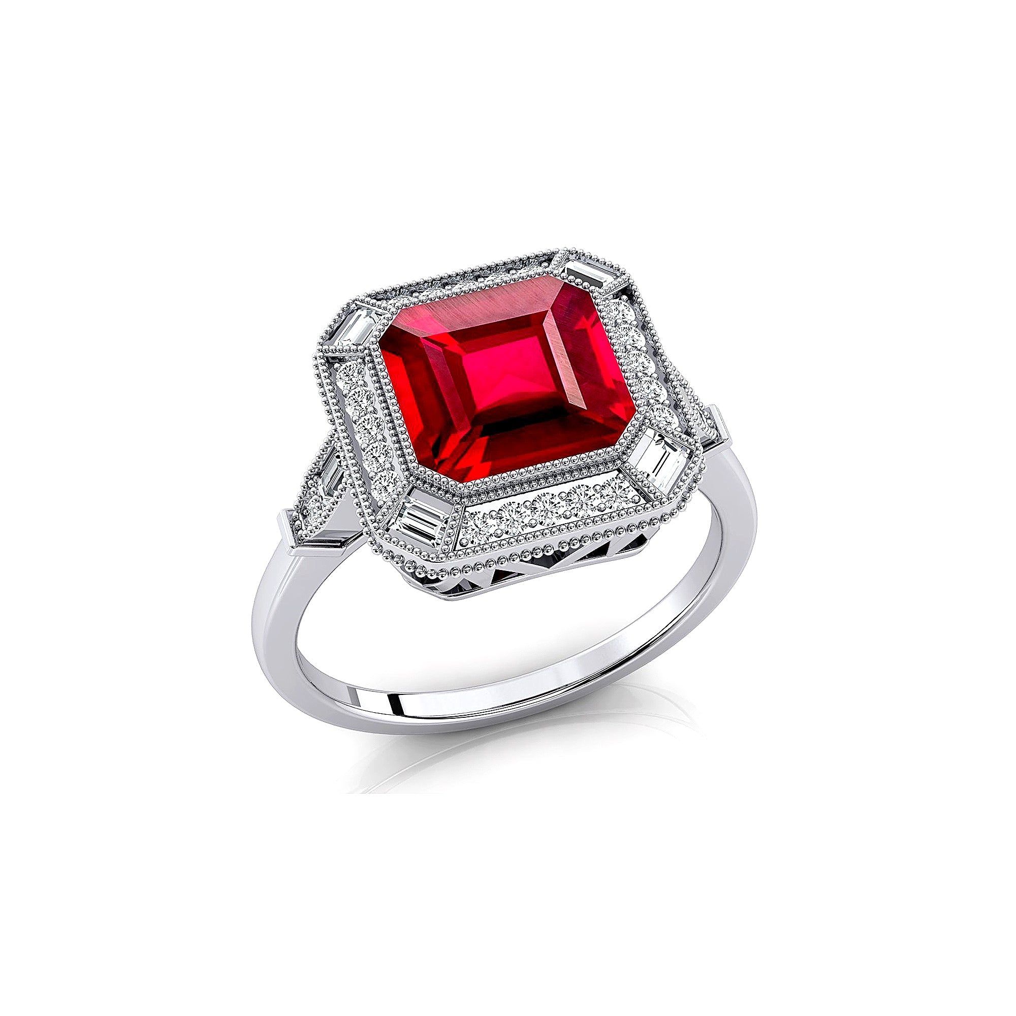 Vintage Style Square Cut Ruby Diamond Ring - GeumJewels
