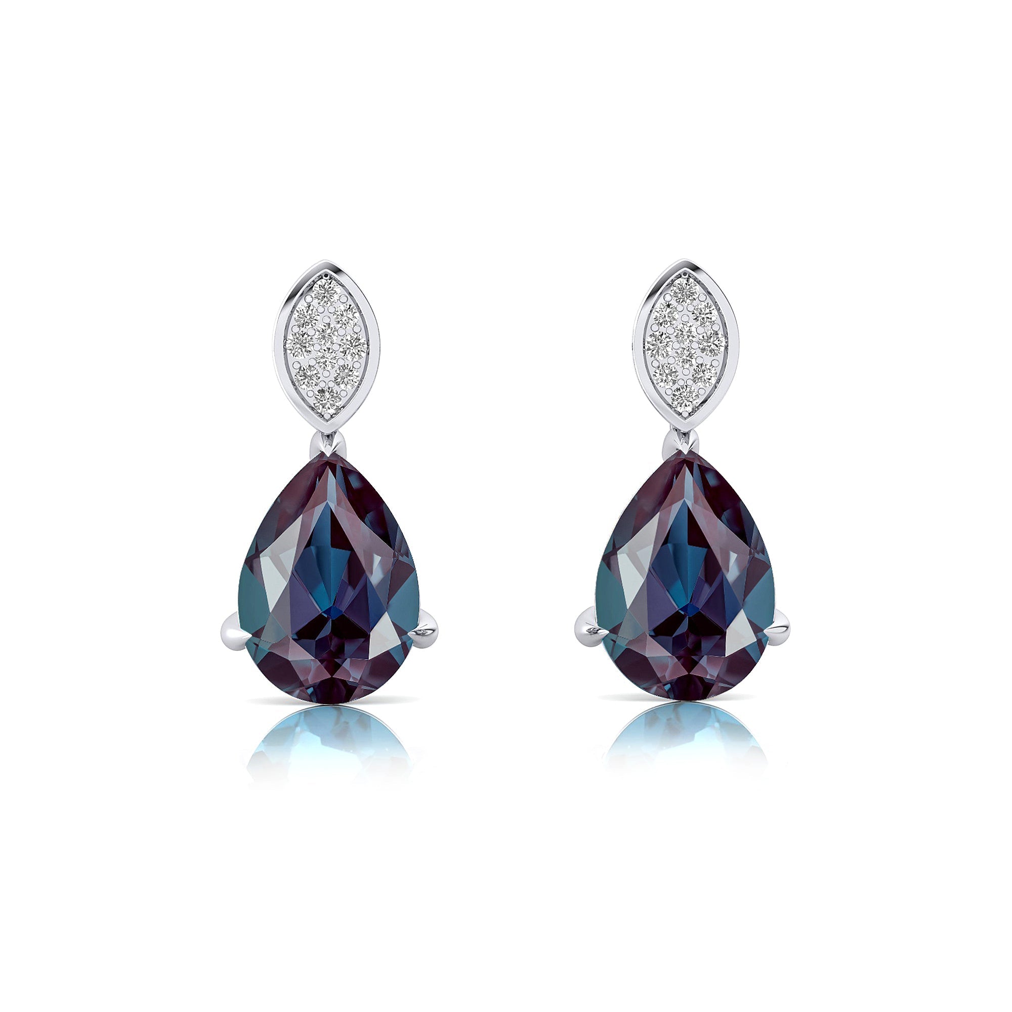 Illussion Set Diamond Earrings with Pear Cut Alexandrite - GeumJewels