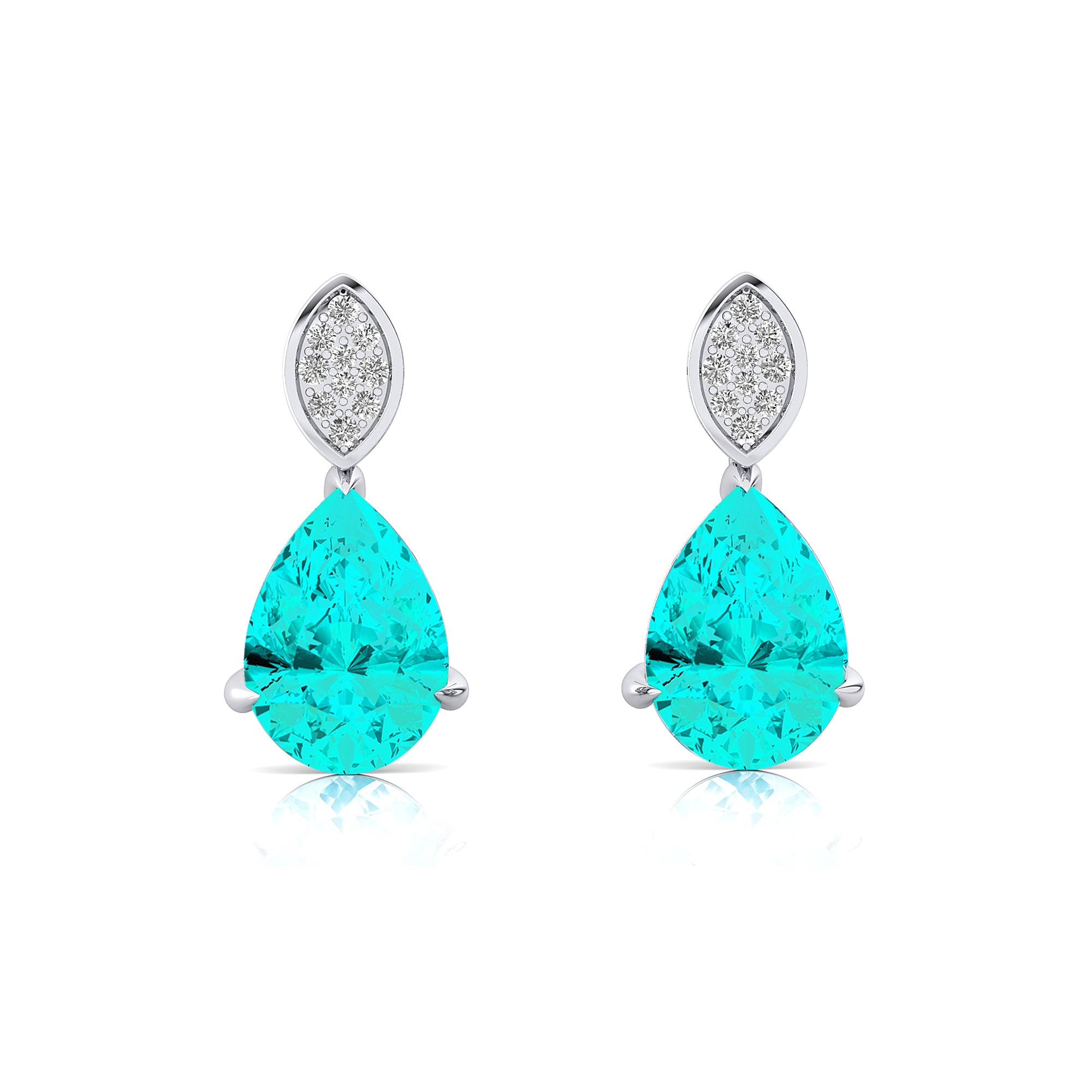 Illussion Set Diamond Earrings with Pear Cut Paraiba Tourmaline - GeumJewels
