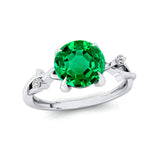 Criss Cross Nature Inspired Diamond Ring  with Round Emerald - GeumJewels