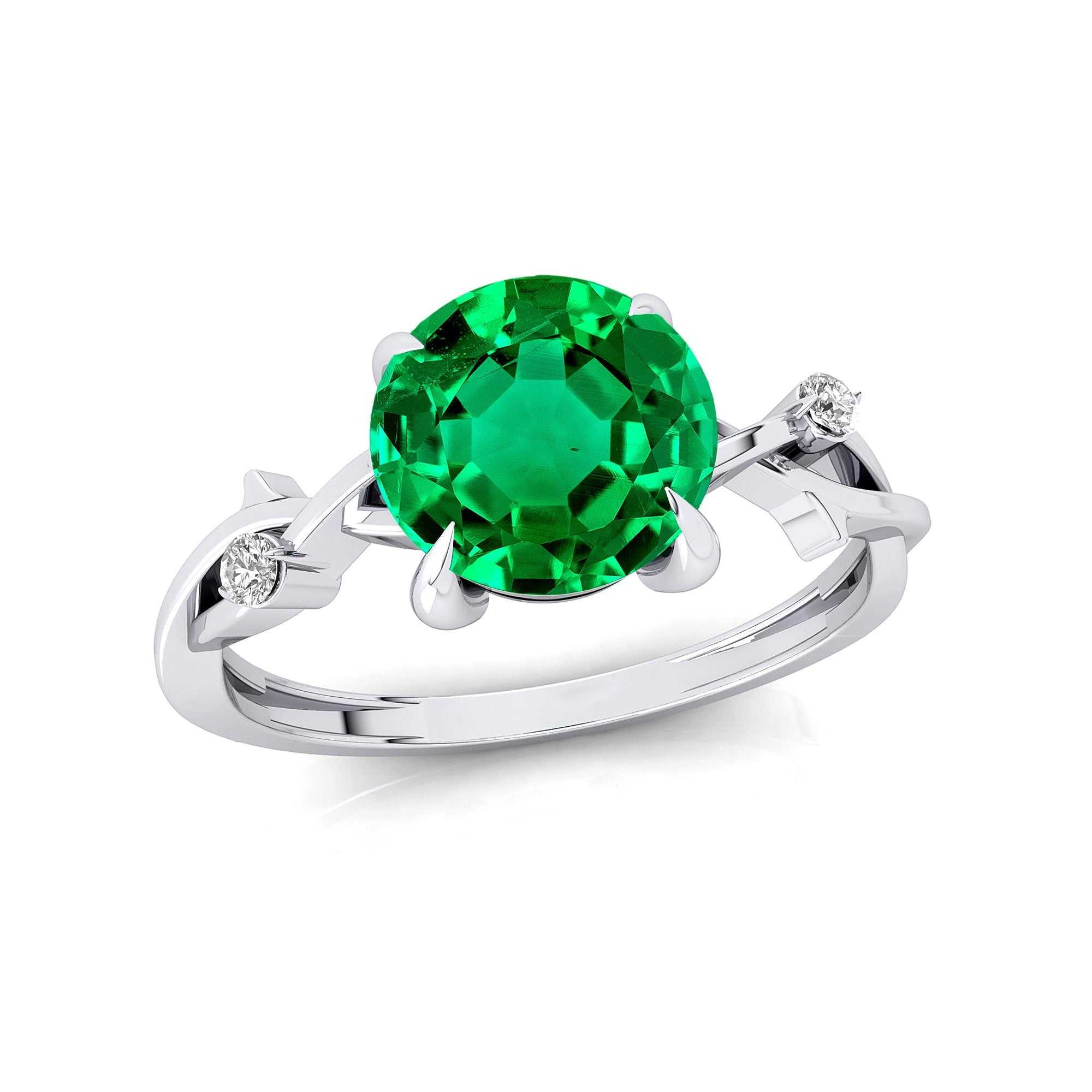 Criss Cross Nature Inspired Diamond Ring  with Round Emerald - GeumJewels