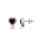 Heart Shaped Garnet Halo Diamond Stud Earrings - GeumJewels