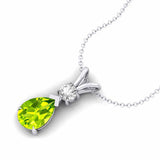 Peridot Teardrop Pendant with Solitaire Diamond - GeumJewels