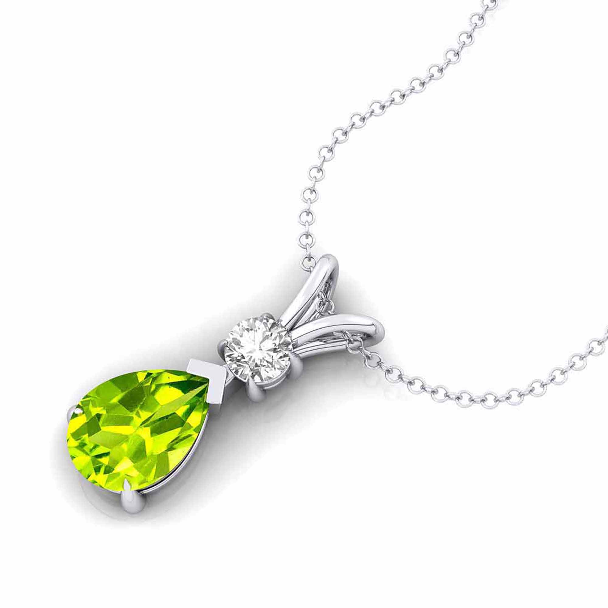 Peridot Teardrop Pendant with Solitaire Diamond - GeumJewels