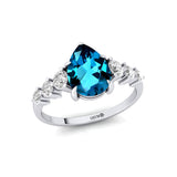Pear Cut London Blue Topaz with Graduated Diamonds Ring - GeumJewels