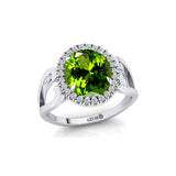 Vintage Love Inspired Oval Peridot Halo Diamond Engagement Ring - GeumJewels