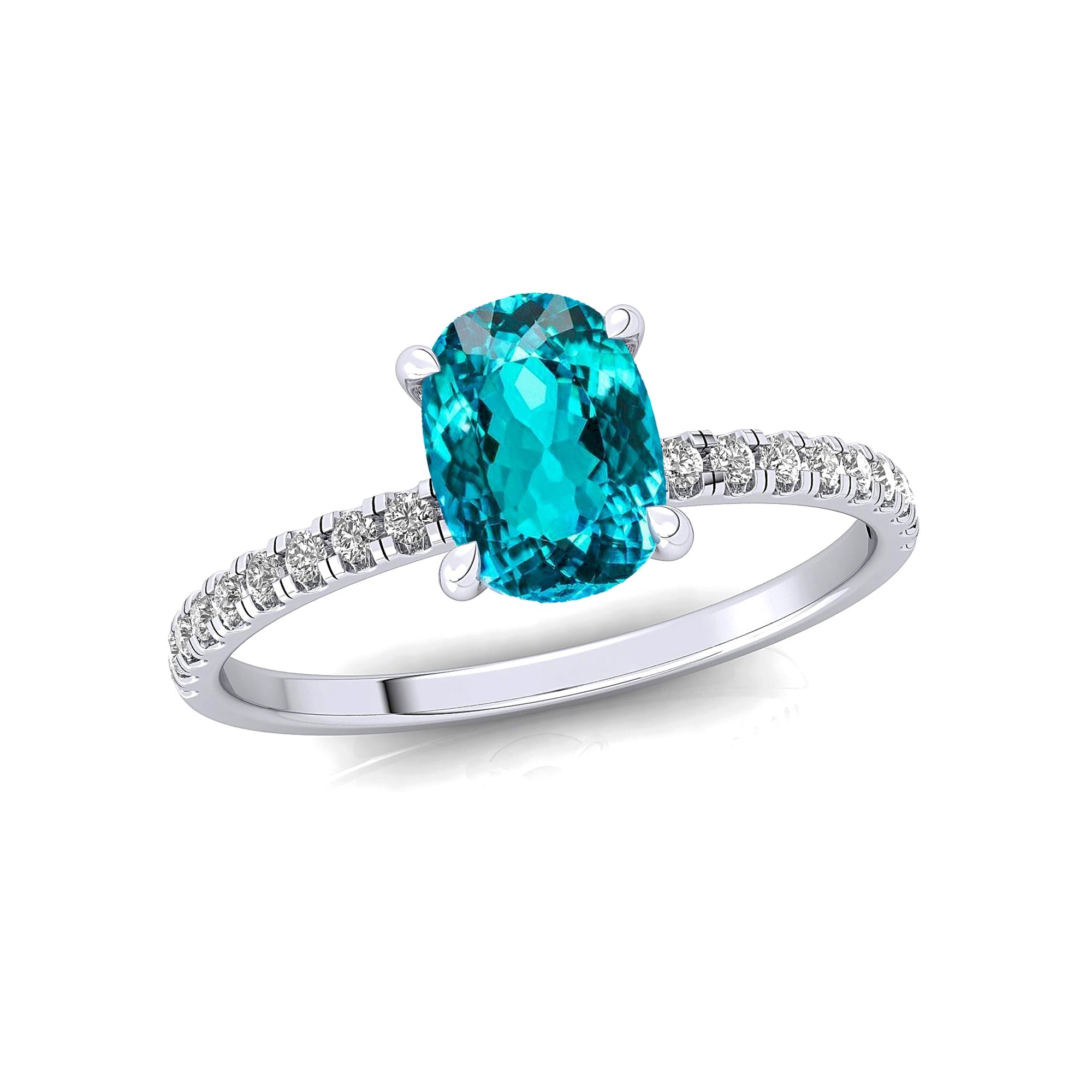 Long Cushion Paraiba Tourmaline Thin Diamond Promise Ring - GeumJewels