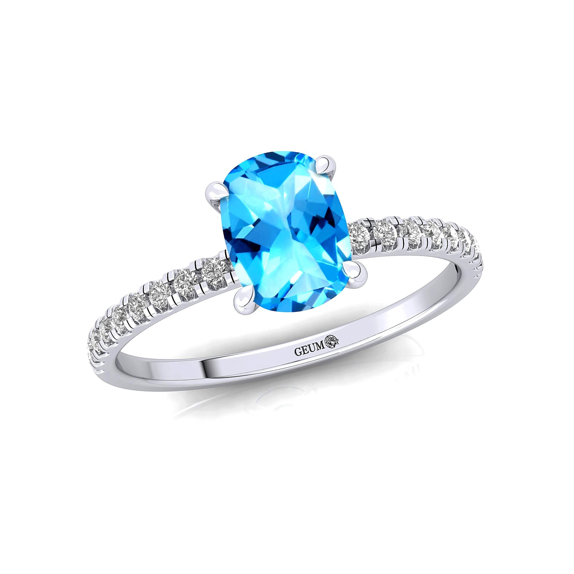 Long Cushion Swiss Blue Topaz Thin Diamond Promise Ring - GeumJewels