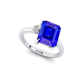 Emerald Shaped Tanzanite with 3mm Accent Solitaire Engagement Ring - GeumJewels